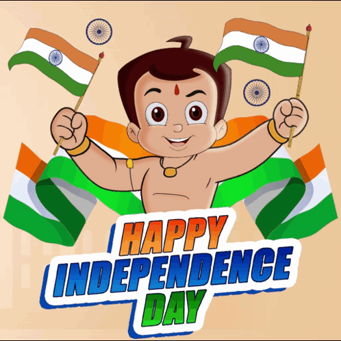 a happy independence day greeting with a cartoon character