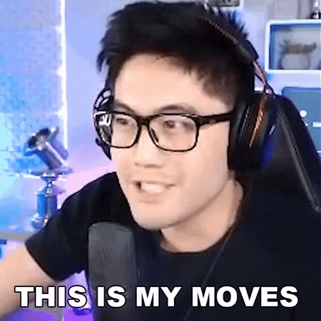 a man wearing headphones and glasses says " this is my moves "