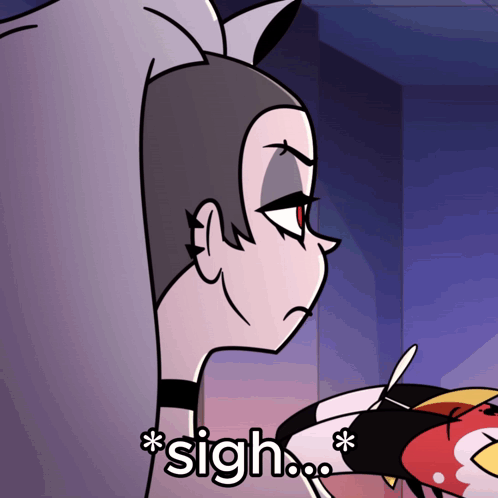 a cartoon character with the word sigh on the bottom