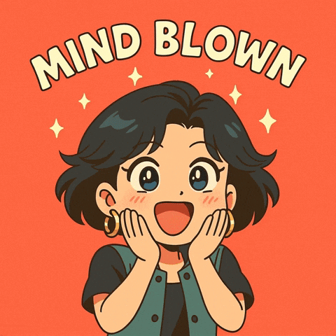 A cartoon girl clasps her cheeks excitedly beneath “MIND BLOWN.”