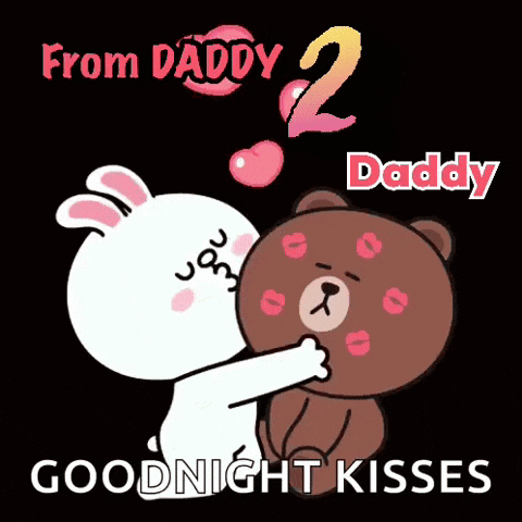 a cartoon of a rabbit kissing a brown bear with the words from daddy 2 daddy goodnight kisses