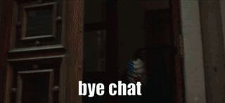 a man in a suit is running down a street with the words bye chat written on it