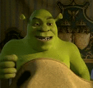 shrek from the movie shrek is sitting in a chair holding a blanket .