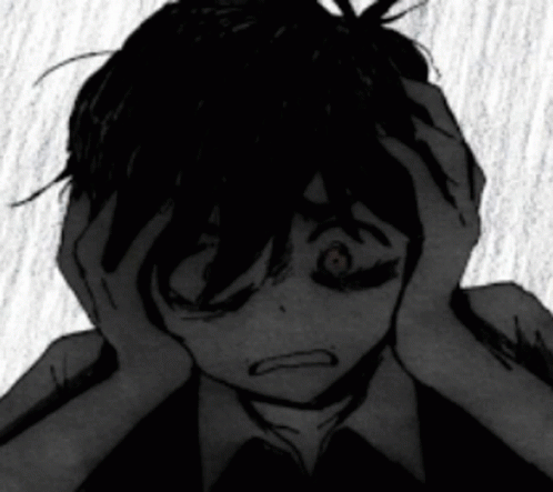 Sunny from Omori holds his head with a dark, distressed expression.