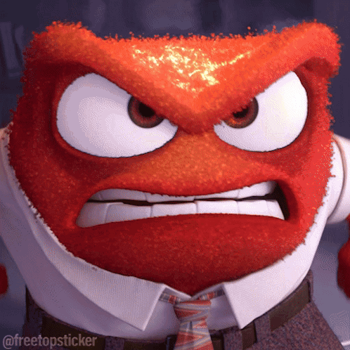 Anger from Inside Out glares with clenched teeth.