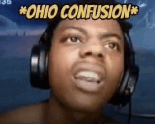 a man wearing headphones is making a funny face and says ohio confusion .