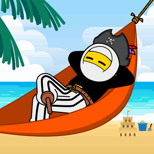 a cartoon character laying in a hammock with a pirate hat on