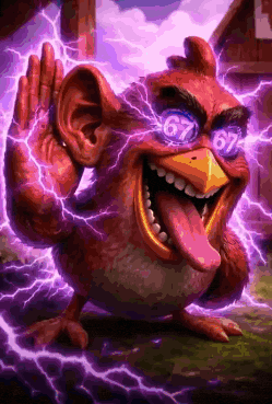 an angry bird wearing sunglasses with the number 67 on it