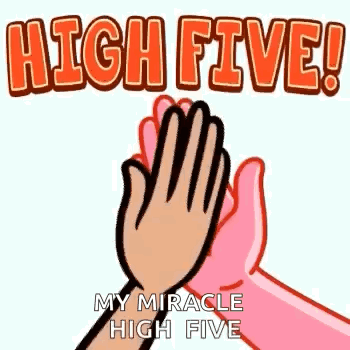 Illustrated hands meet beneath a large “HIGH FIVE!” caption.