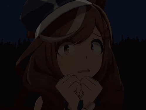 a cartoon of a girl wearing a hat and a scared look on her face