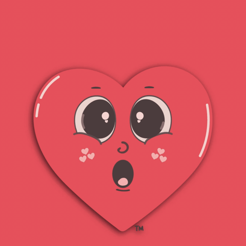 a red heart with a surprised face and the word wow written above it