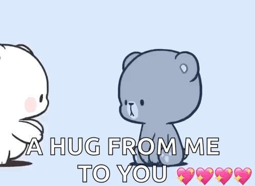 Two minimalist bear characters hug beneath “A HUG FROM ME TO YOU” text.