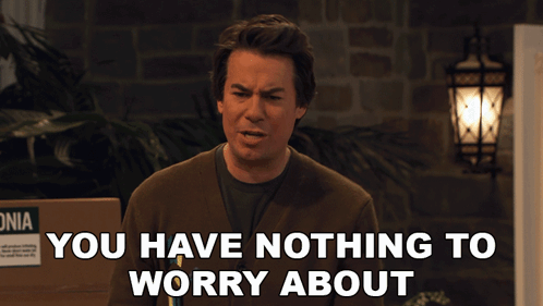a man says " you have nothing to worry about " in front of a california sign