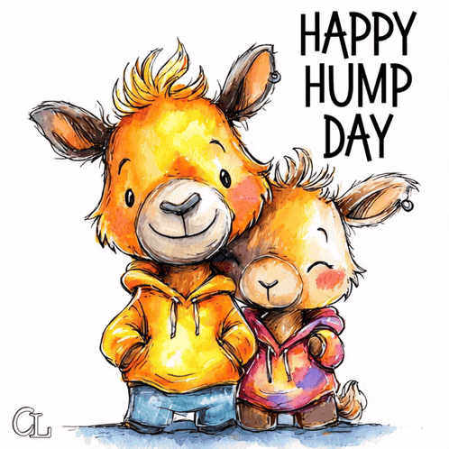 a happy hump day greeting card with two cartoon animals