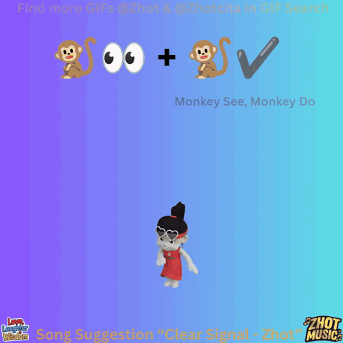 a picture of a cartoon character with the words monkey see monkey do
