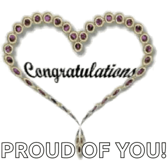 A jeweled heart outline frames “Congratulations,” with “PROUD OF YOU!” below.