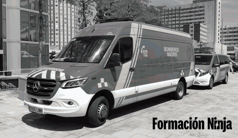 a black and white photo of a van that says formacion ninja