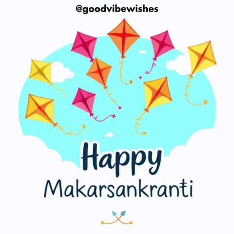 a poster that says happy makarsankranti with colorful kites flying in the sky