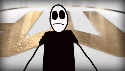 a cartoon character with a sad face is standing in front of an x