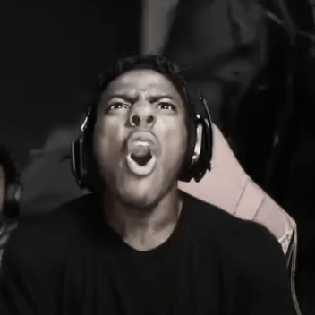 A streamer shouts with his mouth open in a dramatic black-and-white reaction.