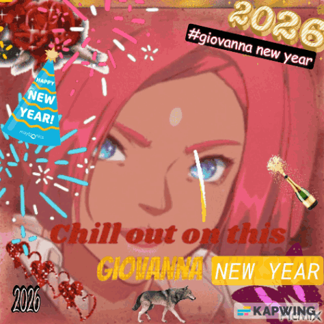 a giovanna new year greeting card with a wolf and a bottle of champagne
