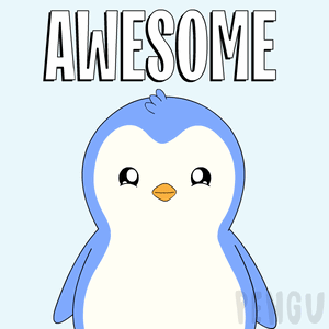 A blue-and-white penguin illustration appears under the word “AWESOME.”