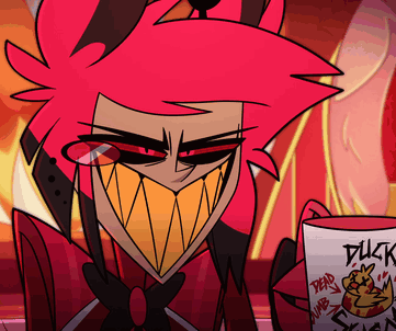 a cartoon character with a cup that says dead dumb