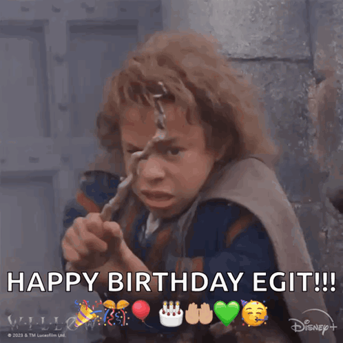 a picture of a boy holding a stick with the words happy birthday e git