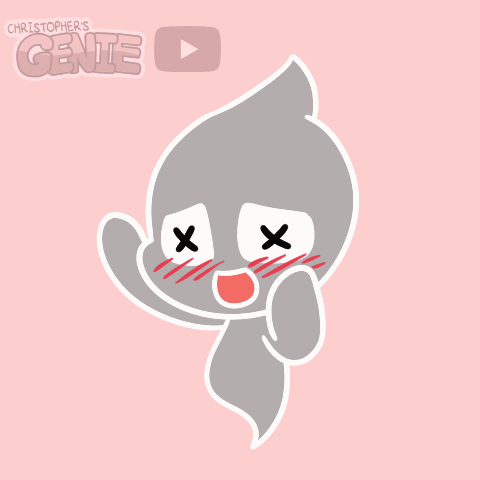 a drawing of a pink cloud with hearts on its eyes and the name christopher 's genie