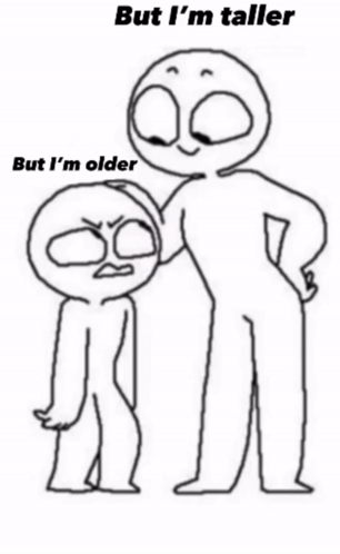 a black and white drawing of a person with the words but i 'm older above it