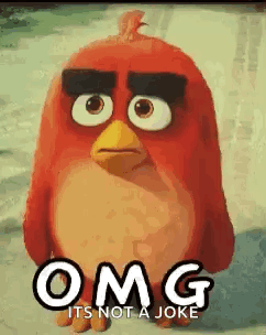 The red Angry Birds character gives a skeptical side-eye under “OMG.”