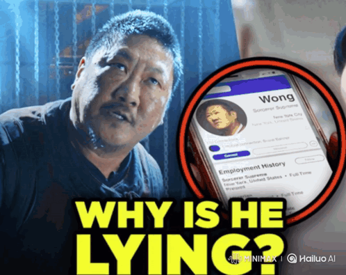 A man and a phone profile image are captioned “WHY IS HE LYING?”