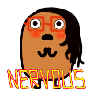 A cartoon bird-like character stares wide-eyed above the word “NERVOUS.”