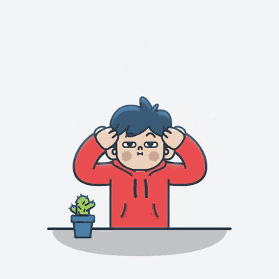 a cartoon of a boy with smoke coming out of his head and a cactus in front of him