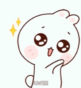 A white bunny looks up with sparkling heart-shaped eyes.