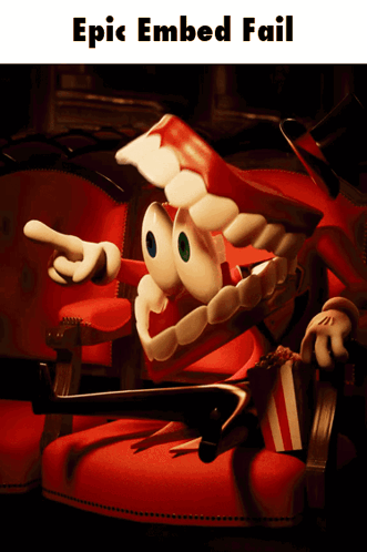 a cartoon character is sitting in a red chair with the words epic embed fail above it
